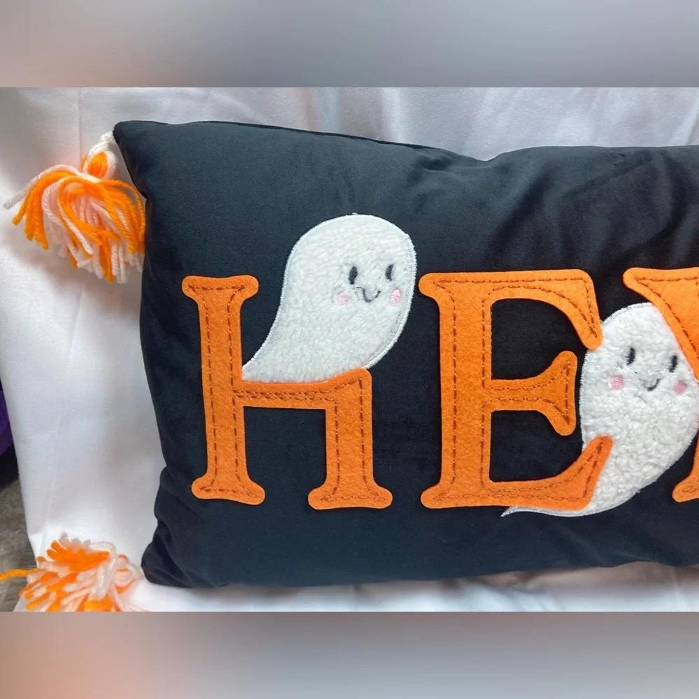 Storehouse Hey Boo Velvet Halloween Pillow
